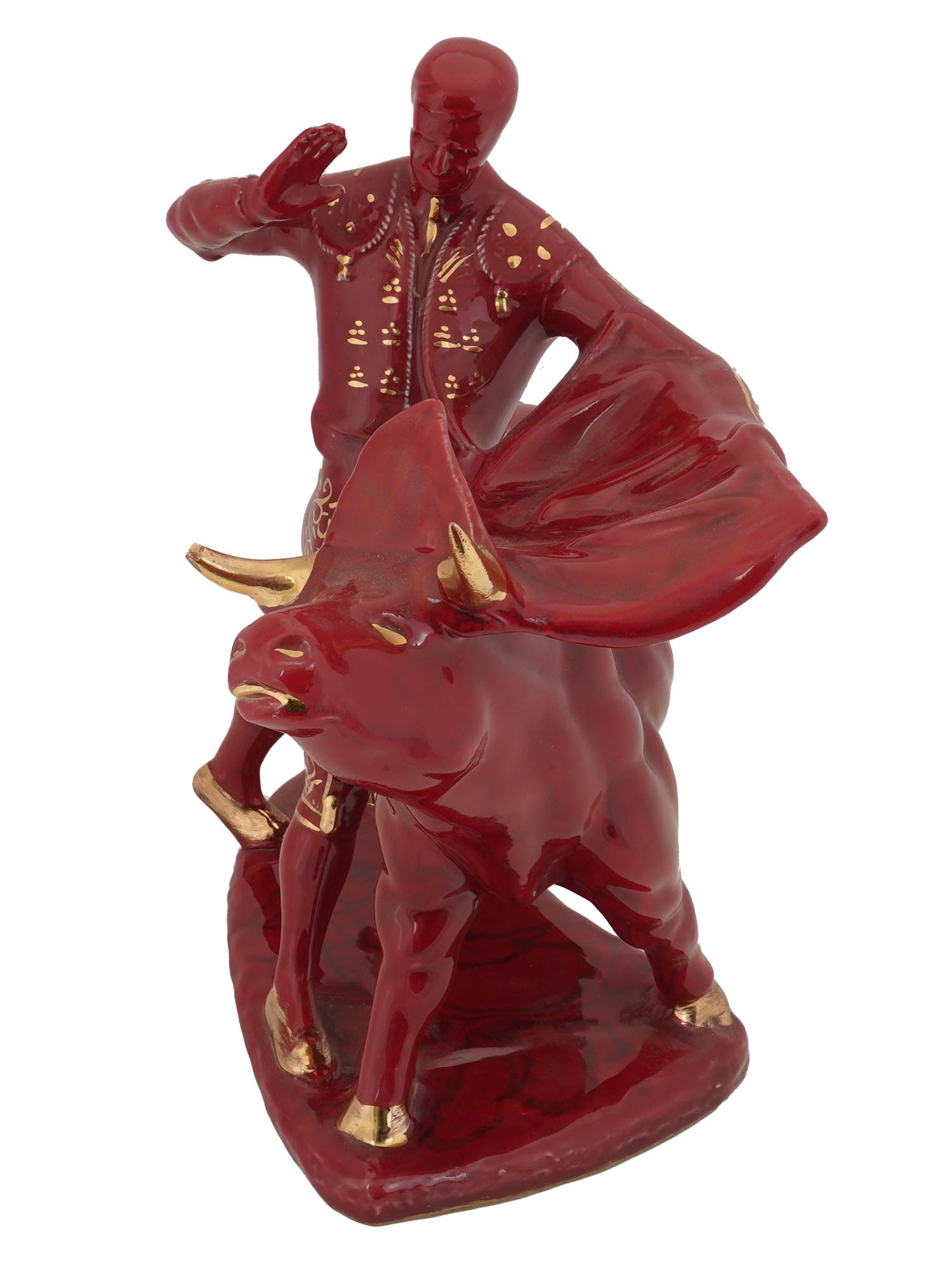 MID CENTURY RED CERAMIC FIGURINE OF BULL FIGHTER PIC-3